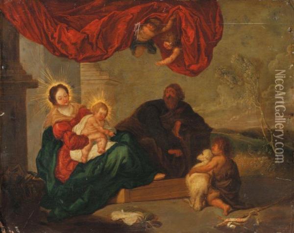 La Sainte Famille Avec Saint Jean -baptiste Enfant Oil Painting - Pierre Brebiette