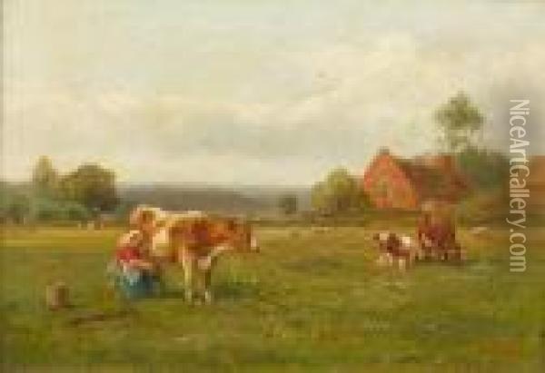 Milkmaid In A Pasture Oil Painting - George Vicat Cole