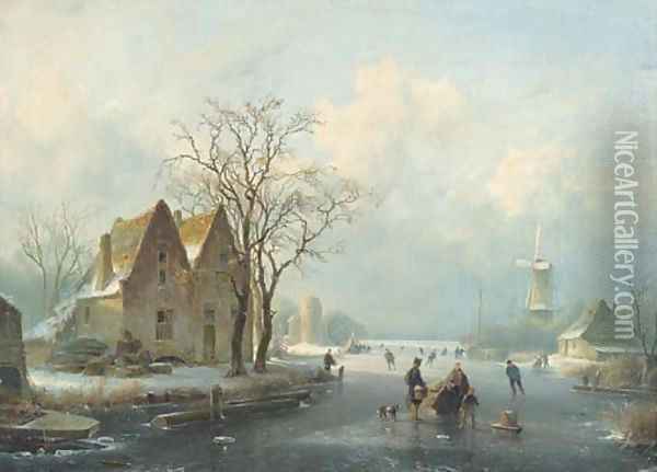 Winter skating Oil Painting - Andreas Schelfhout