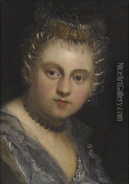 Portrait Of A Young Lady, Head And Shoulders Oil Painting - Palma Vecchio (Jacopo Negretti)
