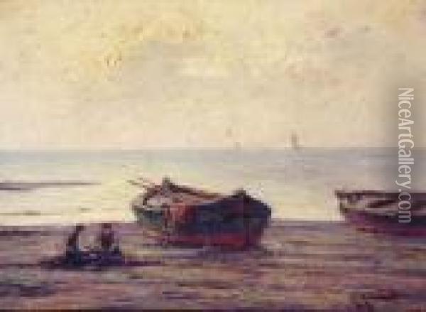 Pescatori Sulla Spiaggia Oil Painting - Renuccio Renucci