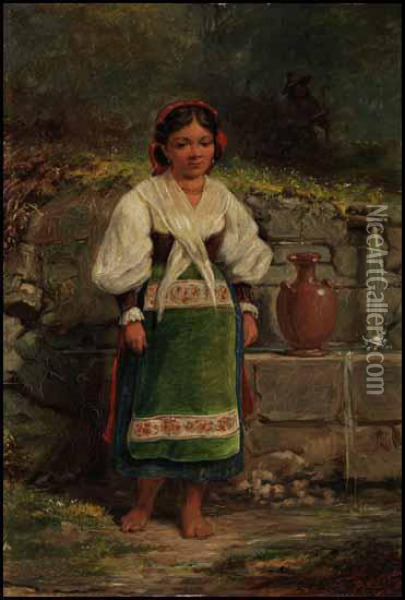 Waiting At The Fountain Oil Painting - Alfred Boisseau