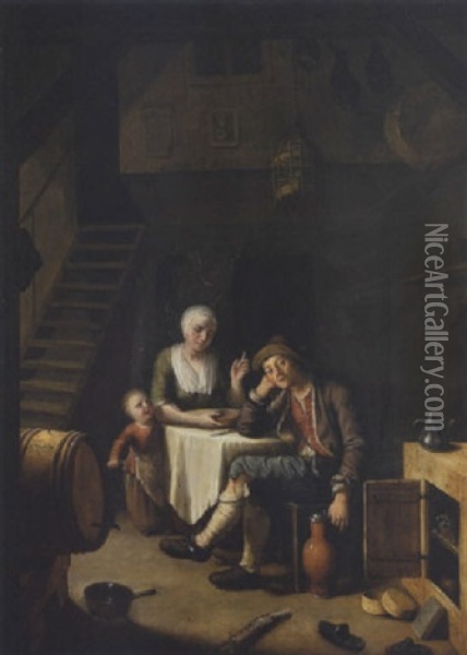 Handwerkerfamilie Bei Der Mahlzeit Oil Painting - Johann Jakob Mettenleiter