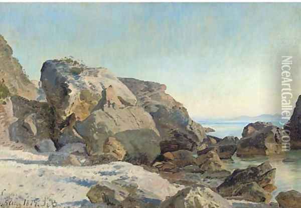The rocky shore, Capri Oil Painting - Italian School