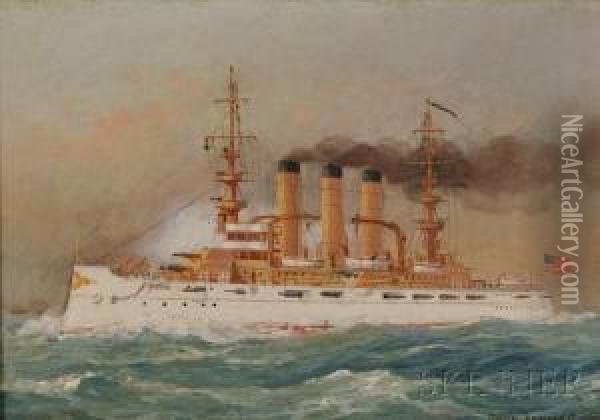 Portrait Of The 
U.s.s. Rhode Island Oil Painting - Fred Pansing