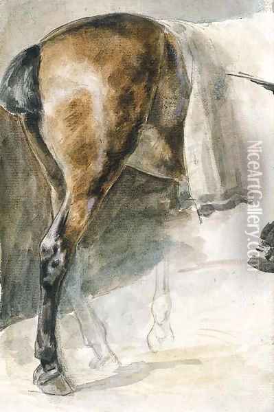 The hindquarters of a horse in a stable, with a study of a leg Oil Painting - Theodore Gericault