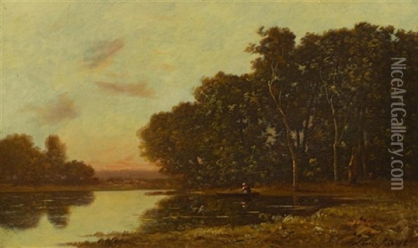 Flusslandschaft Mit Ruderboot Oil Painting - Leon Richet