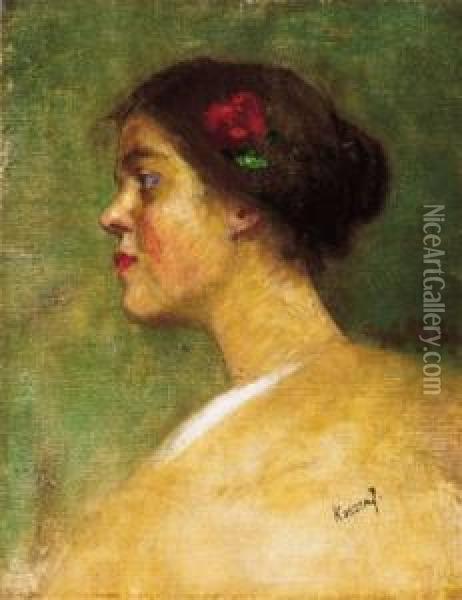 Girl, Witha Flower In Her Hair Oil Painting - Jozsef Koszta