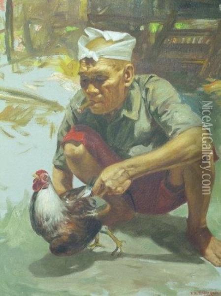 Cock Fight Oil Painting - Rafael Enriquez