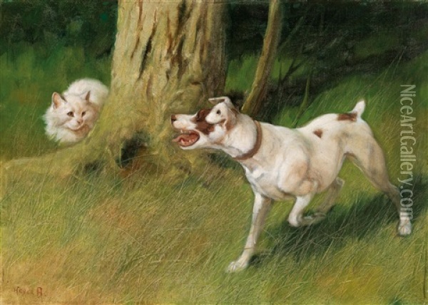 Dog And Cat Oil Painting - Arthur Heyer