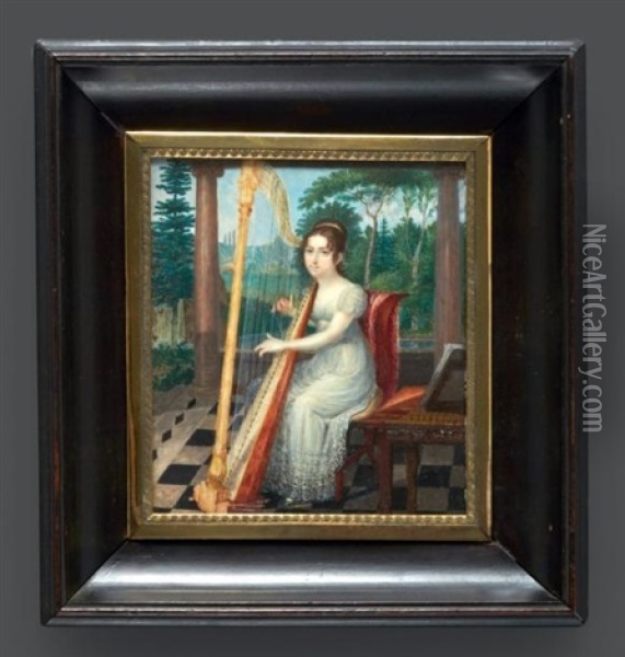Portrait De Dorette Scheidler Jouant De La Harpe Oil Painting - Andre Claude Boissier