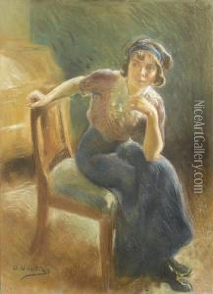 Madchen Auf Einem Stuhl. Oil Painting - Otto Vautier