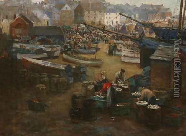 Packing Fish St Ives Oil Painting - Gwendoline Margaret Hopton