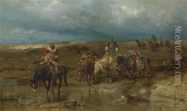 Crossing The River Oil Painting - Adolf Schreyer