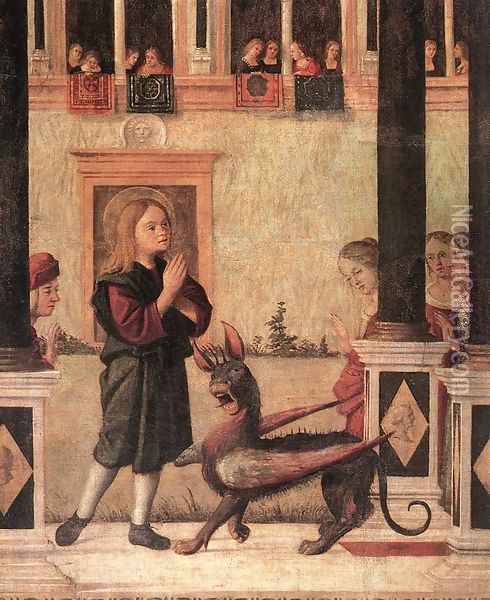 The Daughter of of Emperor Gordian is Exorcised by St Triphun (detail) 1507 Oil Painting - Vittore Carpaccio