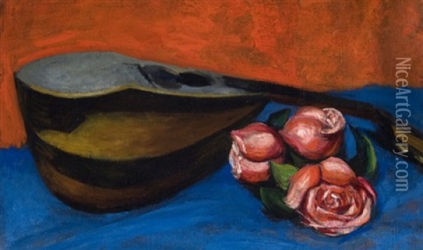 Mandolin And Roses Oil Painting - Walt Kuhn