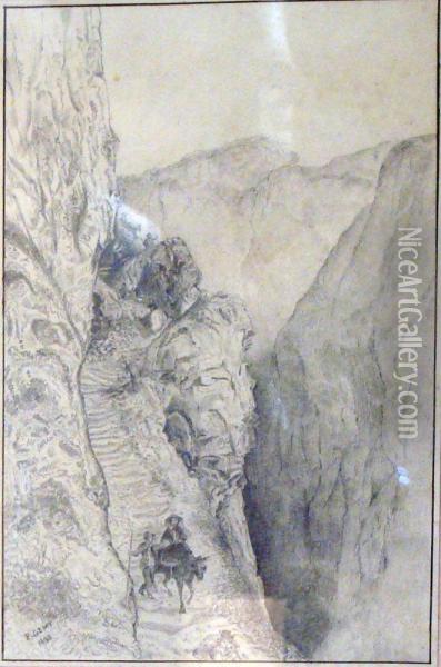 L'escalier De La Gemmi Dans Le Valais Oil Painting - P. Gemy