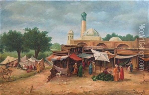 Market Scene Oil Painting - Richard Karlovich Zommer