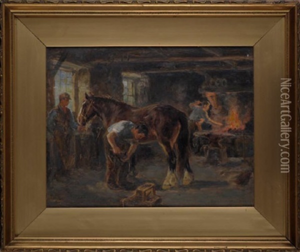 The Smithy Oil Painting - Ralph Hedley