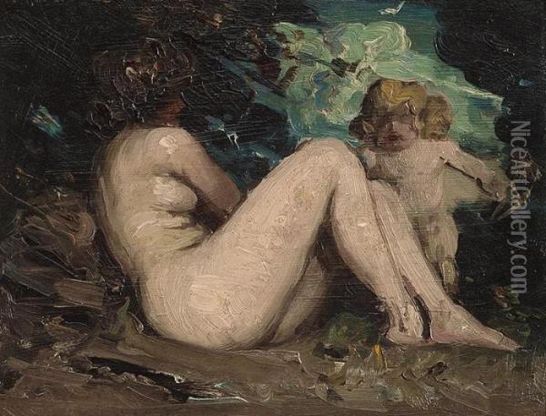 Venus And Cupid Oil Painting - Arthur Ernest Streeton