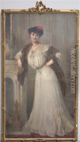 Ritratto Di Nobildonna Al Camino Oil Painting - Jules Octave Triquet