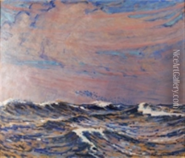 Stormigt Hav Oil Painting - Rikard Lindstroem