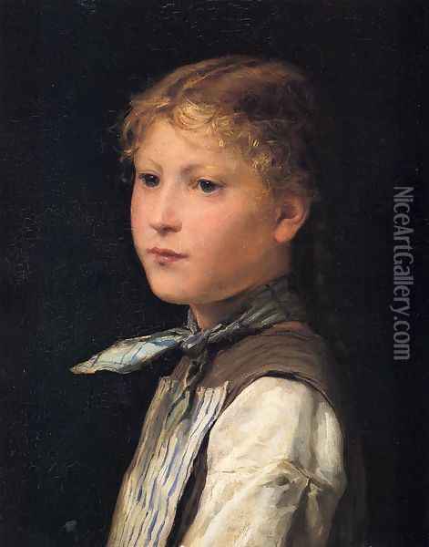 Portrait of a Young Girl Oil Painting - Albert Anker