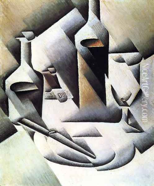 Bottles And Knife Oil Painting - Juan Gris