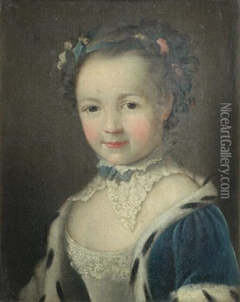 Portrait Of A Young Lady, In A Blue Cloak Trimmed With Ermine Oil Painting - Pehr Hillestroem