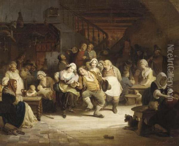 Merrymaking In A Tavern Oil Painting - August De Wilde