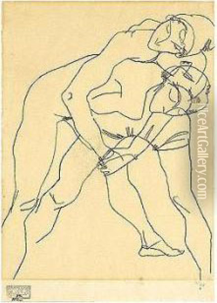 Zwei Figuren (two Figures) Oil Painting - Egon Schiele