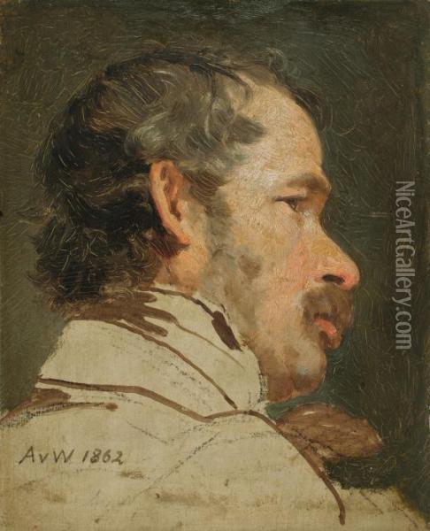 Studienkopf Eines Schnauzbartigen Mannes Im Verlorenen Profil Oil Painting - Anton Alexander von Werner