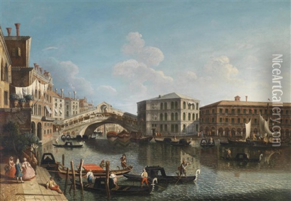 Der Canal Grande Mit Der Rialtobrucke Und Dem Palazzo Dei Camerlenghi In Venedig Oil Painting - Michele Marieschi