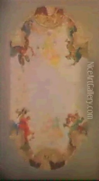 Projet De Decoration De Plafond Oil Painting - Auguste Leroux