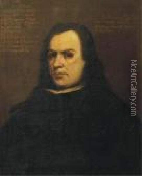 Portrait Of The Artist, Half-length, In A Black Costume With Awhite Collar Oil Painting - Bartolome Esteban Murillo