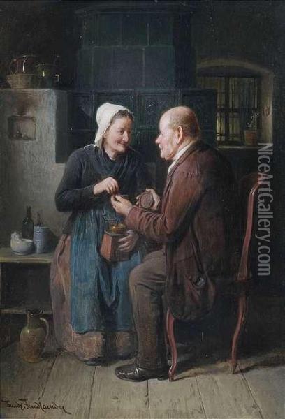 Couple In A Kitchen Interior Oil Painting - Friedrich V. Malheim Friedlaender