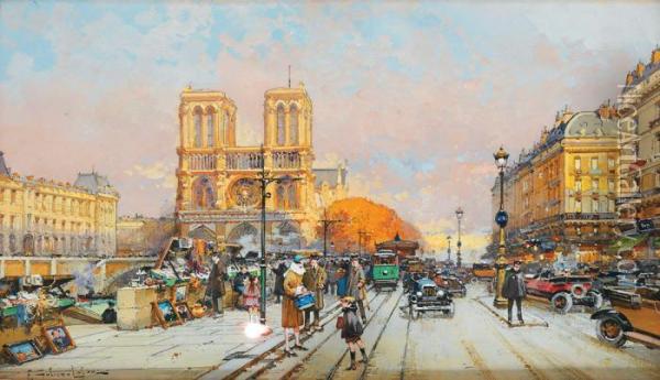 Notre-dame Oil Painting - Eugene Galien-Laloue