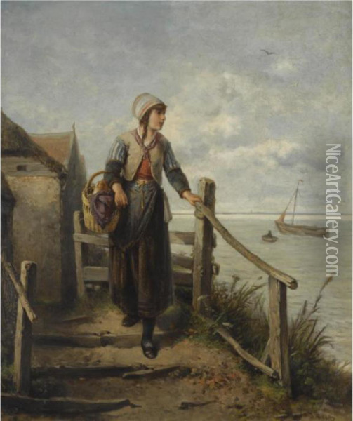 A Fisher Woman On The Island Marken Oil Painting - Jan Mari Henri Ten Kate