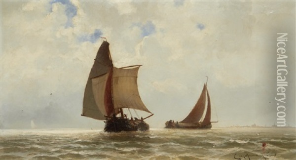 Shipping On The Zuiderzee Oil Painting - Jacob Eduard Heemskerck van Beest