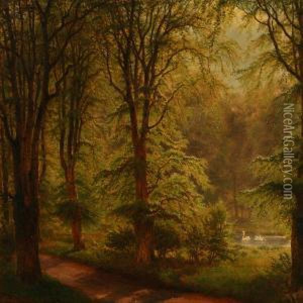 Woodland Scene Withslotssoen In Horsholm Oil Painting - Nordahl Peter Frederik Grove