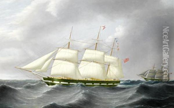 The Full-rigged 
William Fisher 
 Sailing In Company With The Barque Oil Painting - Joseph Heard