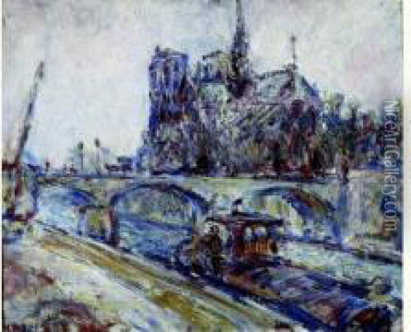 La Seine Et Notre Dame Oil Painting - Paul Kron