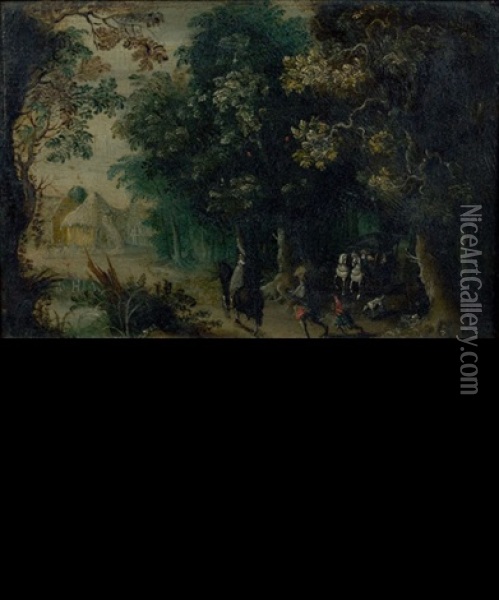 Carrosse Et Cavaliers A L'oree D'un Bois Oil Painting - Willem Van Den Bundel