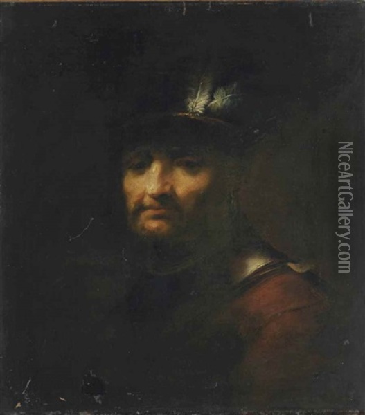 Portrait D'homme Au Chapeau A Plume Oil Painting - Christian Wilhelm Ernst Dietrich