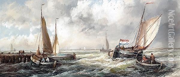Dutch Barges In A Swell Oil Painting - Adolphus Knell