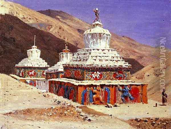 The Death Memorial in Ladakh, 1875 Oil Painting - Vasili Vasilyevich Vereshchagin