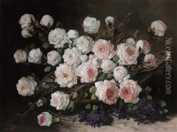 Roses In A Basket Oil Painting - Pieter Ten Cate