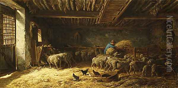 The Sheepfold 1857 Oil Painting - Charles Emile Jacque