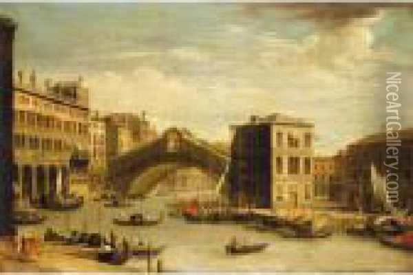 Venice, A View Of The Rialto Bridge From The North Oil Painting - (Giovanni Antonio Canal) Canaletto