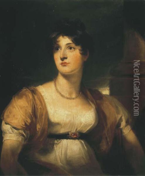 Portrait Of Anne, Lady 
Lethbridge (d.1857), Three-quarter-length,in A White Dress With A Gold 
Wrap Oil Painting - Sir Thomas Lawrence